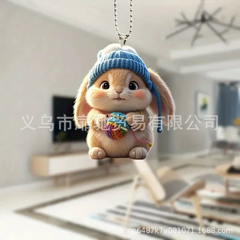 2d новый стиль милый маленький кролик акриловый кулон трансграничный плоский автомобиль зеркало заднего вида декоративный кулон рюкзак подвеска