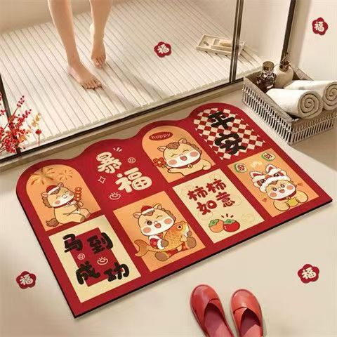 Festive 2026 New Pony Floor Mat Crystal Velvet Bathroom Non-Slip Floor Mat Entrance Door Decoration Stain-Resistant Floor Mat