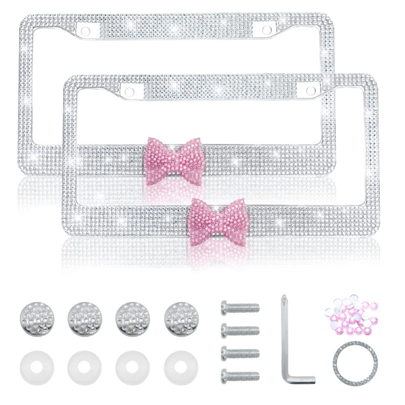 Yuantou Changjia Rhinestone License Plate Frame - Bowknot US Standard (License plate holder/license plate holder) - pink-butterfly-white-frame-1-piece