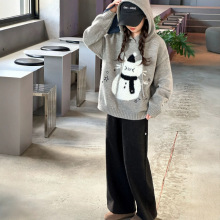 女童加厚毛衣2025新款秋冬儿童洋气时髦中大童韩版连帽雪人针织衫