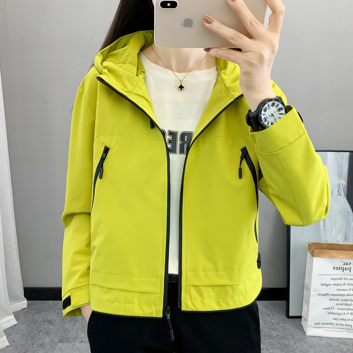 Outdoor Trendy Brand Single-Layer Hooded Jacket Women's Windproof Warm Short Jacket Casual Windbreaker Mountaineering Clothing Spring & Fall