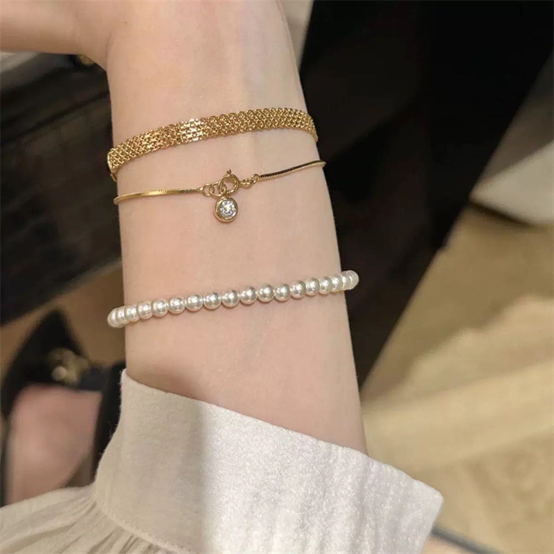 中古織りゴールド時計ストラップブレスレット女性用電気メッキ 18K リアルゴールドスネークボーンチェーンライト高級ハイエンドハンドジュエリー|undefined