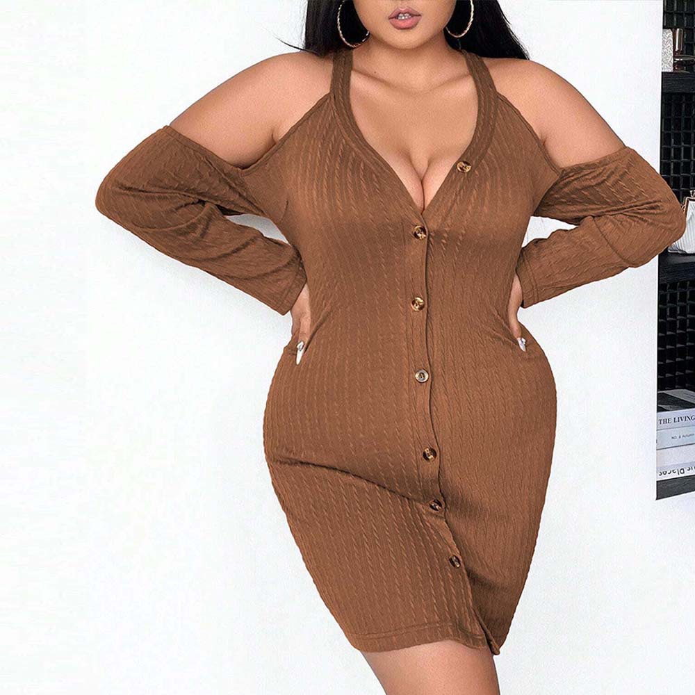 Plus Size Women Clothing Adult Lady Like Woman Know Sexy Sling Dress Autumn  Winter V Neck Dress | FondMart