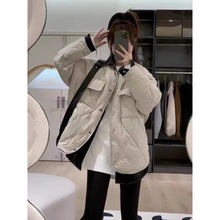 翻领加厚棉服 假两件冬季设计感牛仔拼接外套女装轻薄羽绒上衣