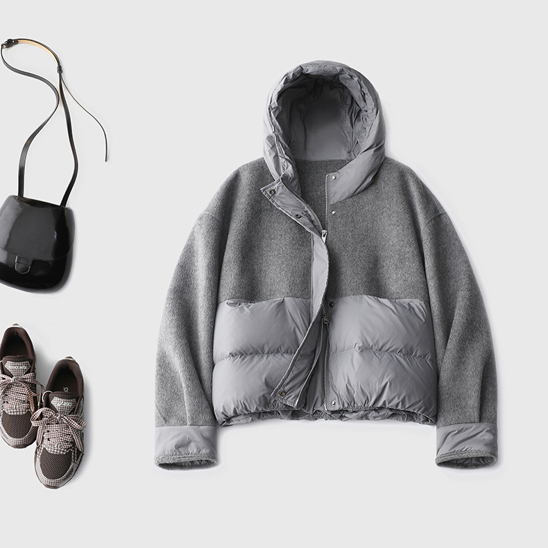 Handmade Temperature-Sensitive High-End Gray Double-Sided Wool Fabric Meets 90% down Jacket, a True Game-Changer Upon Wearing