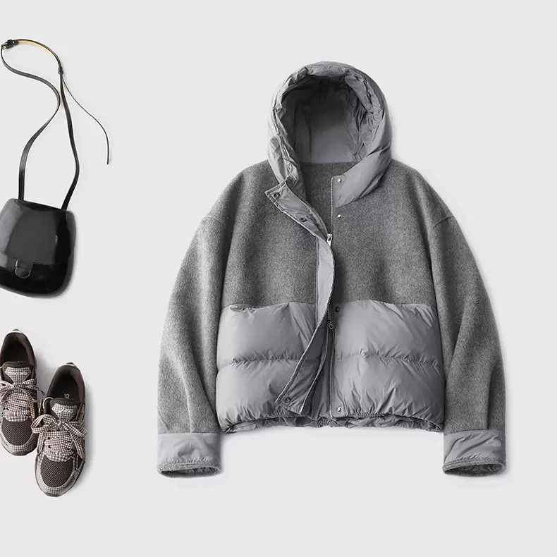 手工温度遇见高级灰 双面羊毛呢遇见90绒子羽绒服 一穿直接封神