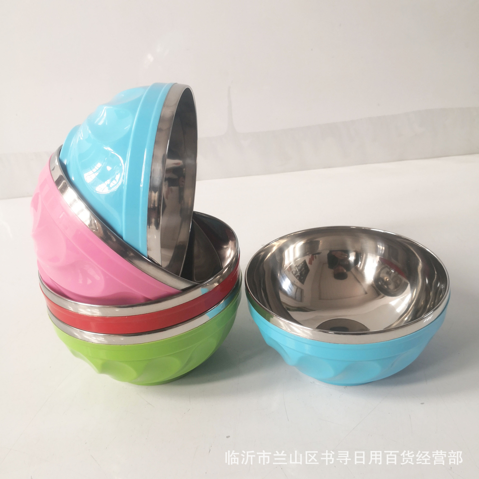 不锈钢彩碗 15CM双层隔热碗 居家学生用碗 汤碗 五元店货源