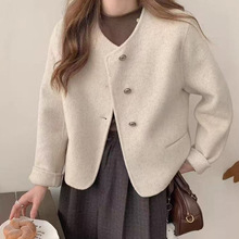 小香风呢子大衣女装2025新款秋冬季短款百搭气质韩版圆领毛呢外套