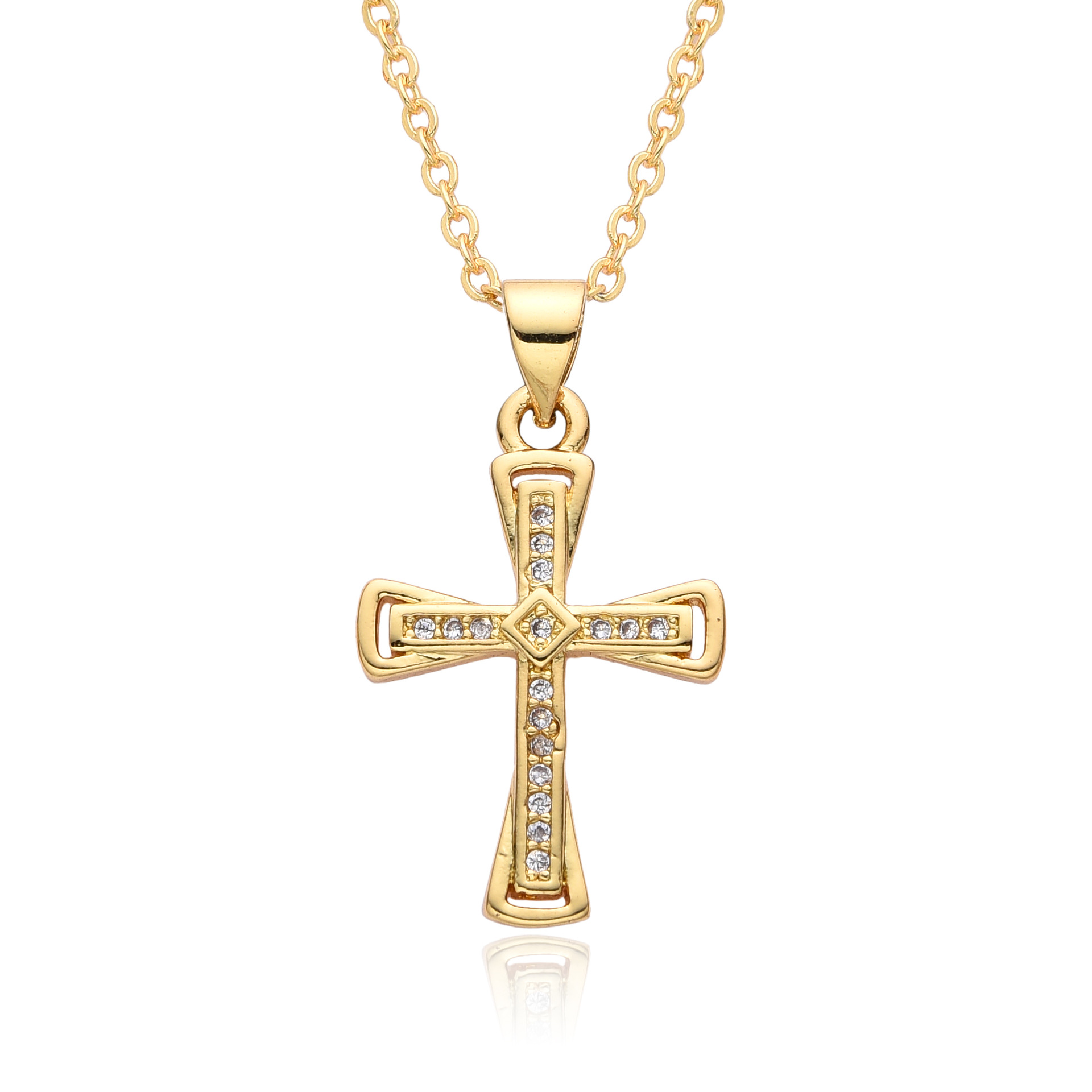 Copper Gold Plated Simple Style Shiny Cross Hollow Out Inlay Zircon Pendant Necklace display picture 5