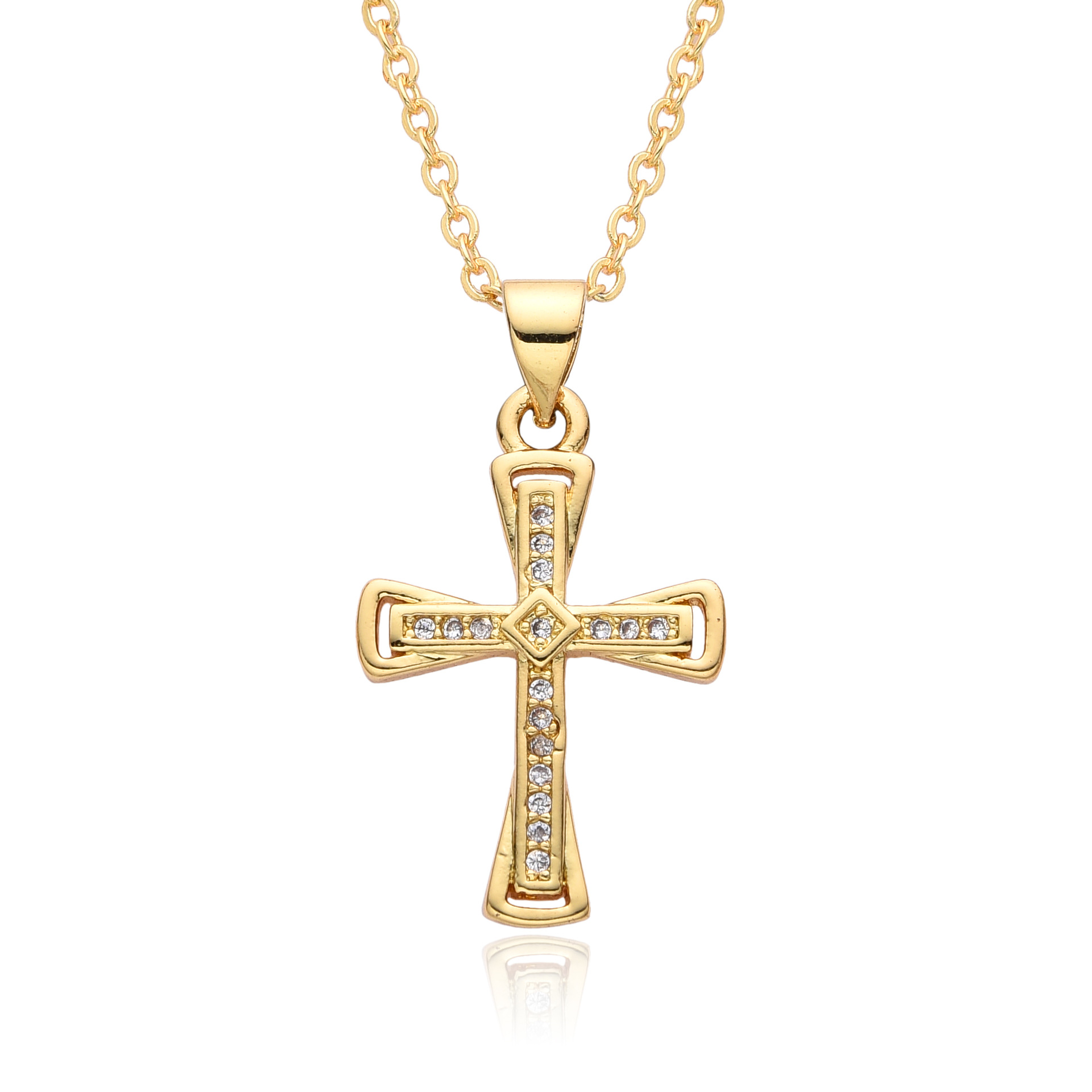 14g Weight Gold Plated Plating Material Zircon Inlay Material Pendant Necklace Classification cable chain Chain Type 1 Piece Quantity Holiday, Daily Occasion Copper Material Cross Pattern Women's Gender Hollow Out, Inlay Design Simple Style, Shiny Style Copper Gold Plated Simple Style Shiny Cross Hollow Out Inlay Zircon Pendant Necklace 4