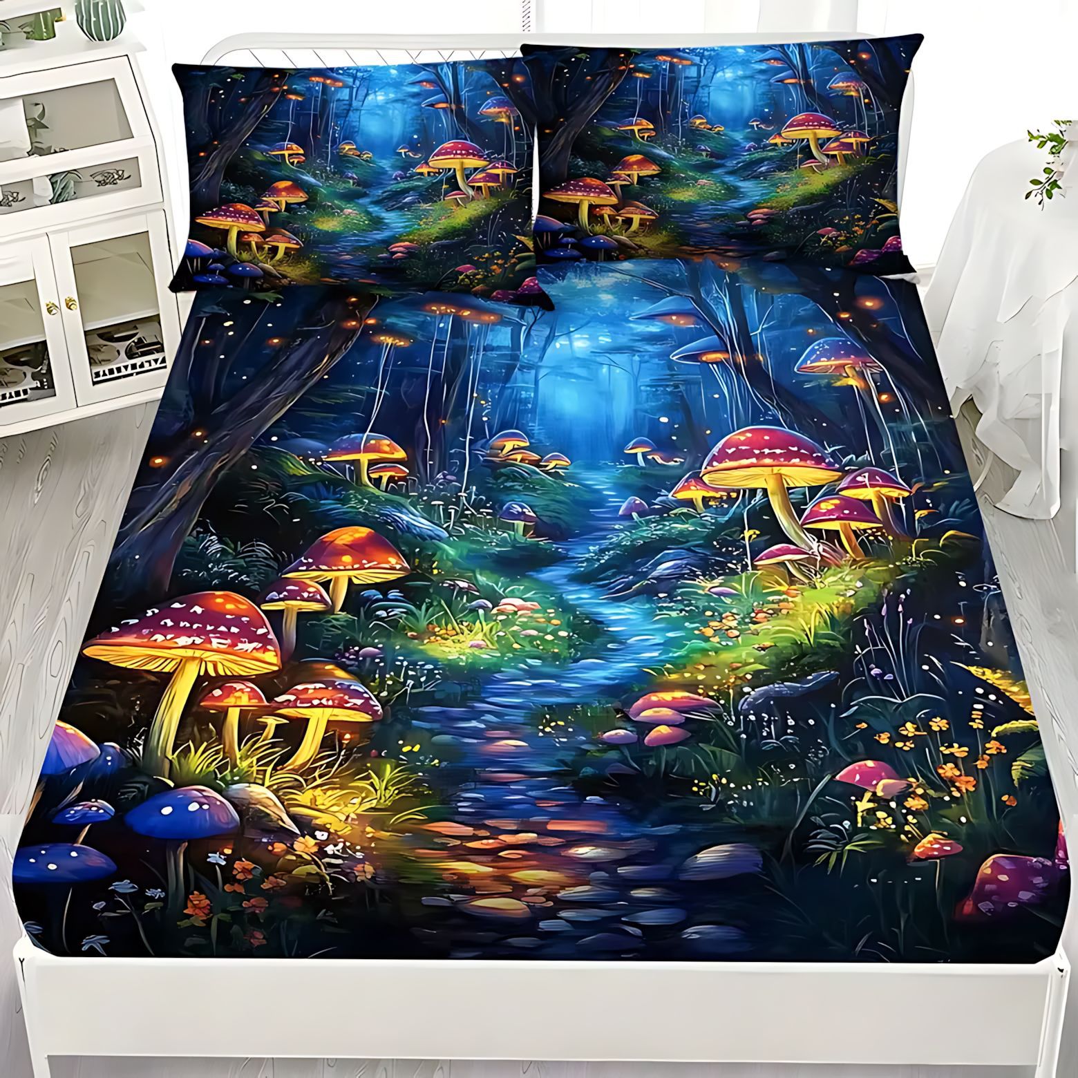 TEMU / JIT transfronterizo impresión digital 3D hongos bosques patrón de cama Kasa Kit fuente de fabricación puede ser fijado