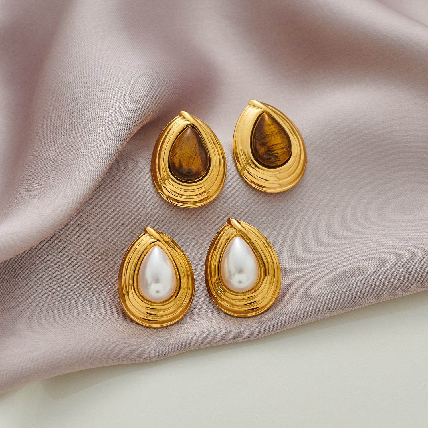 retro organic earrings from pearl stainless steel