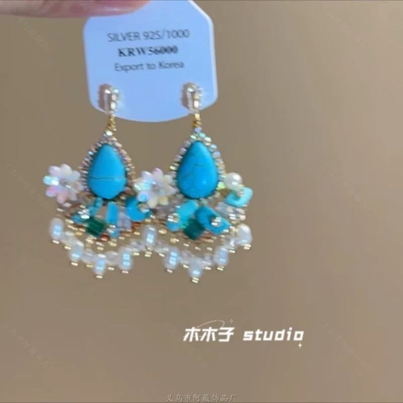 Серьги, с позолоченными штифтами и ушной крючок варианты, жемчужина и цветочный китайский стиль, множество цветов