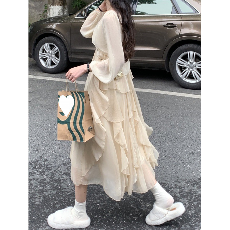 超仙森系秋夏新款气质仙女裙长袖防晒两件套法式温柔风吊带连衣裙|undefined
