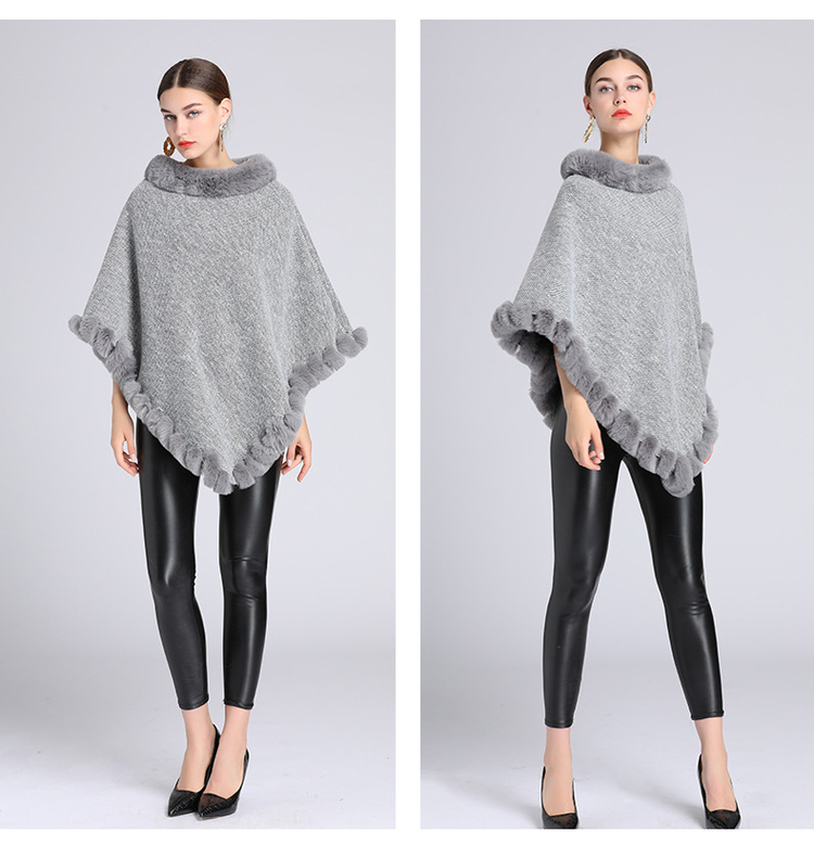 Stickad tröja i plusstorlek med fleece och tjock pälskrage_voghion.com