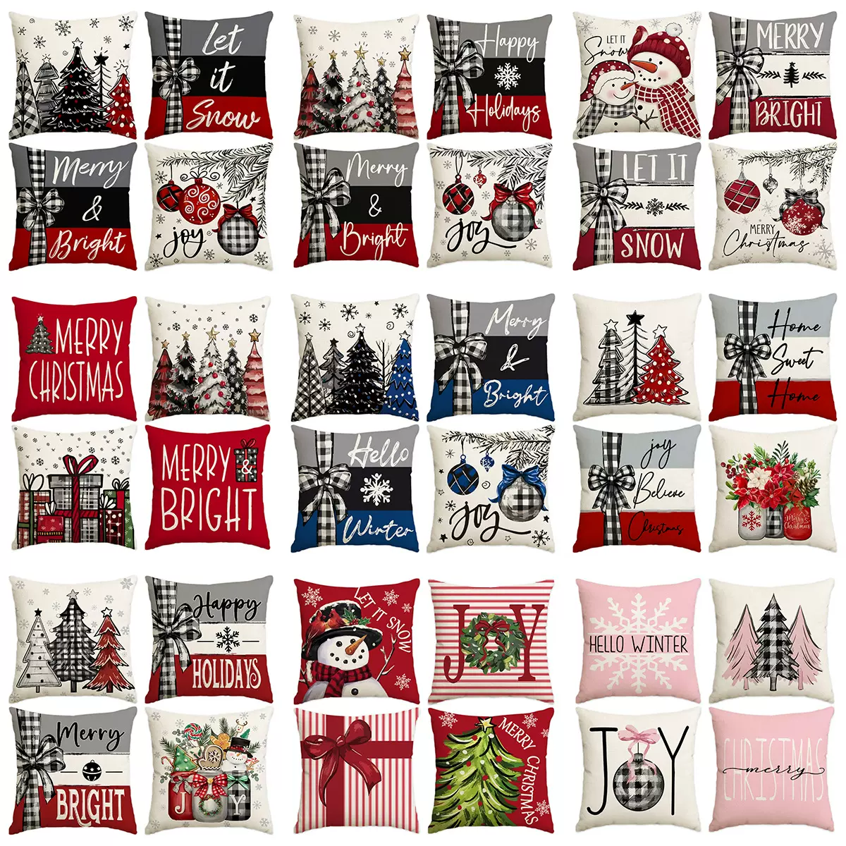 圣诞抱枕套圣诞树雪人亚马逊跨境希音代发圣诞节沙发装饰靠垫套