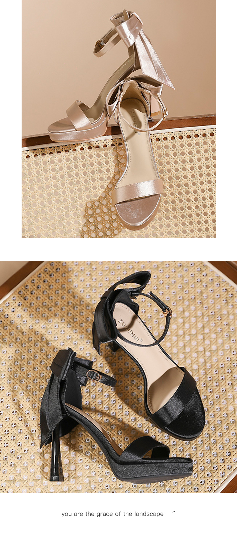 Sandal cao gót nữ quai ngang mũi tròn, đế platform, gót nhọn 9 cm — màu đen chi tiết 9