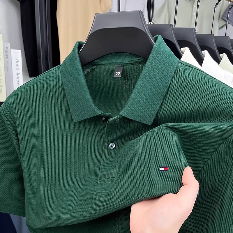 トミー純綿メンズポロシャツ半袖高品質通気性刺繍折り襟tシャツ夏カジュアル半袖トップス