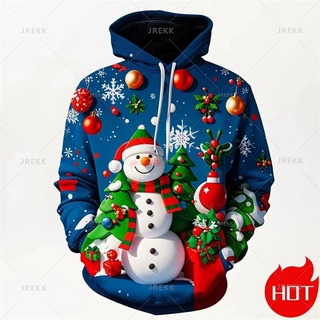 时尚新的3D快乐圣诞打印帽衫运动衫可爱的雪人圣诞装饰图案套头衫