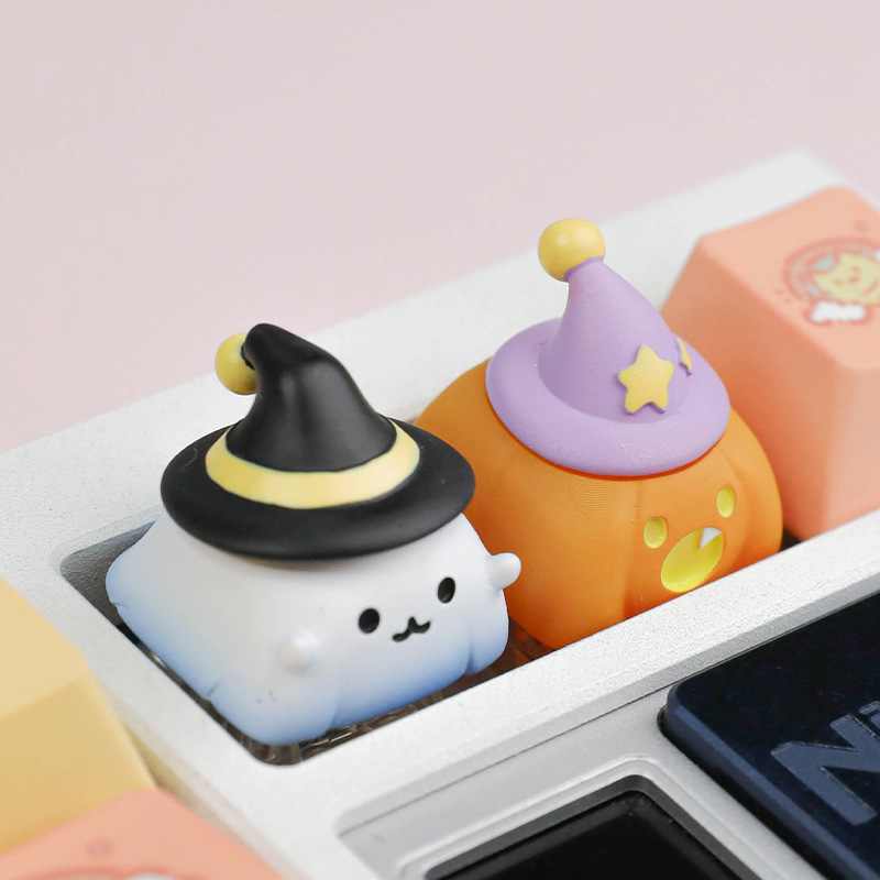 Cross-Border Hot-Selling Ghost Pumpkin Keycaps, Personalized Peripherals, Handmade Three-Dimensional Keycaps, Creative Customized Translucent Cute Hats