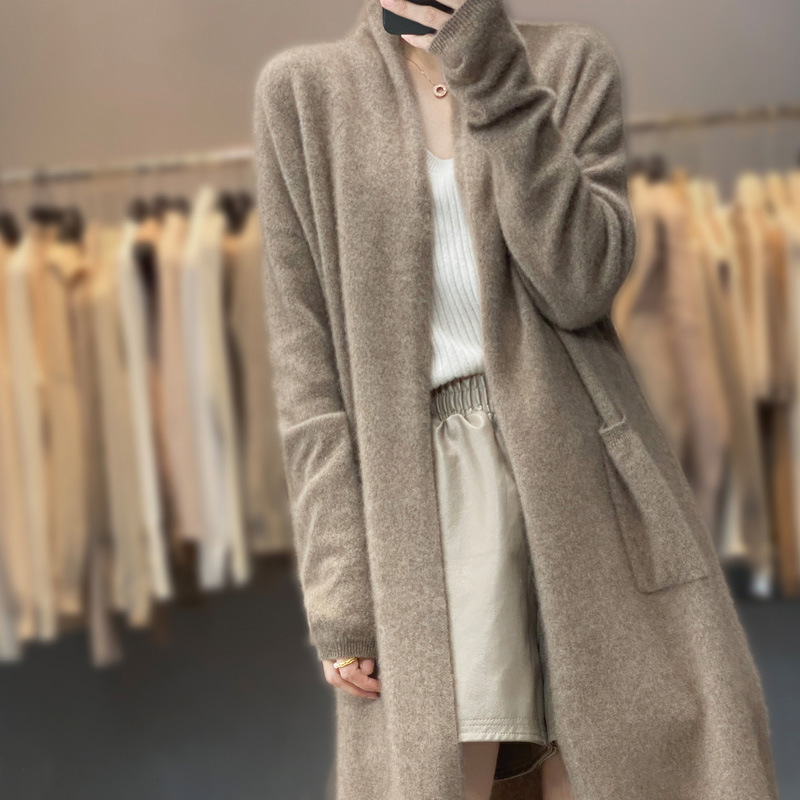 Autumn and Winter new top lazy style wool knitted cardigan coat Women's Mid-length loose non-buckle velvet sweater outer wear
