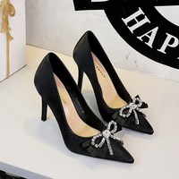 3391-H133 French style elegant rhinestone bow temperament super high heels women's shoes pointed shallow mouth slim single order shoes