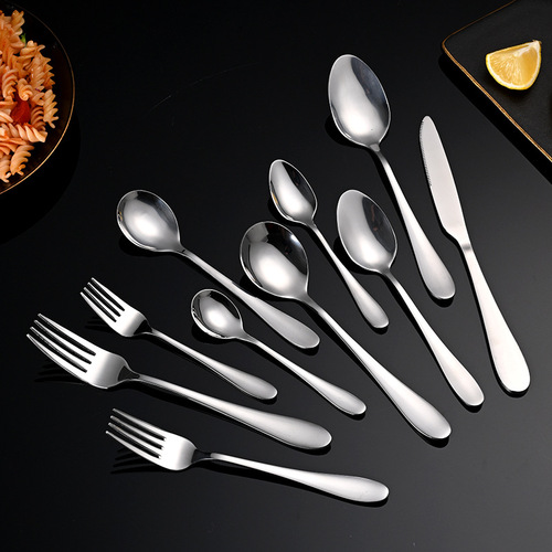 Set of 1012 stainless steel cutlery spoons and forks, coffee spoons, hotel steak knives, dining tableware set for wholesale