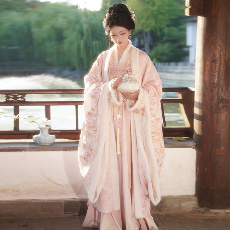 Han Yu Kui's Original Hanfu for Women【Copper Bird Spring】Tang-Style Heavy Embroidery Large-Sleeved Shirt and High-Waisted Skirt, Thickened Autumn and Winter Version