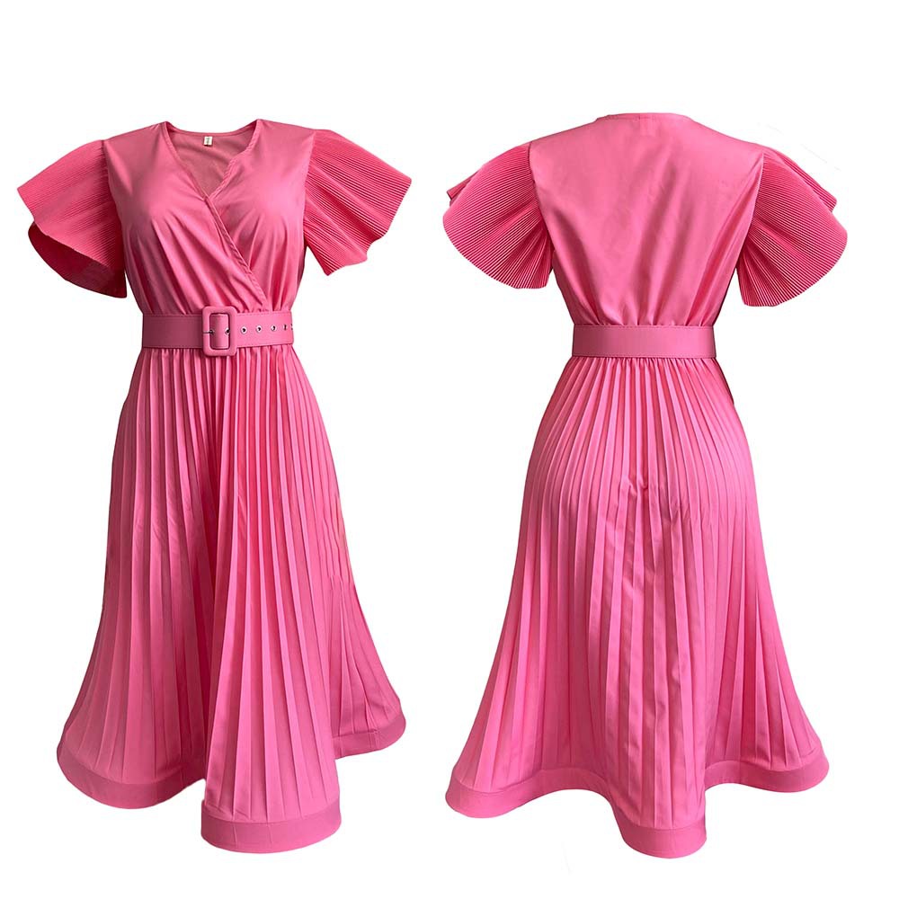 Sexy V Neck Pleated Short Sleeve Knee-length display picture 8