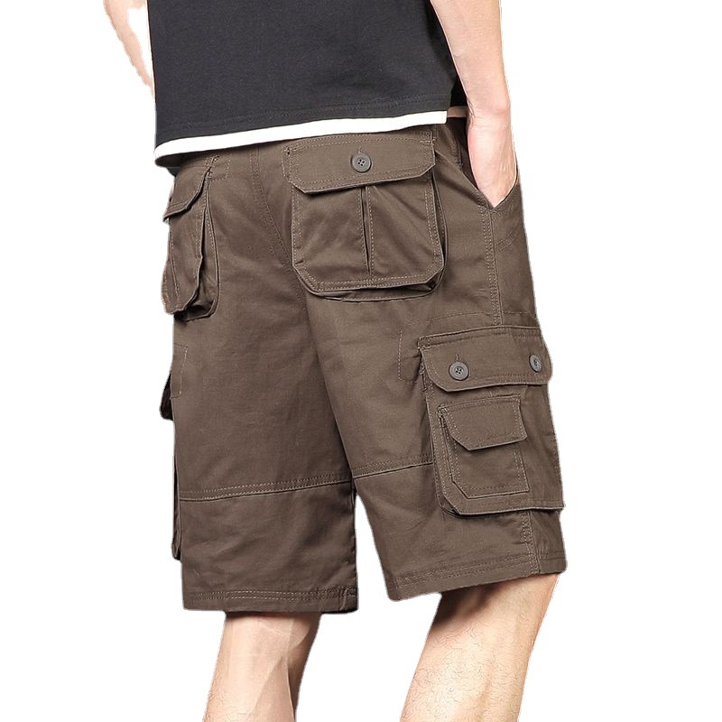 Plus tamaño pantalones medios pantalones cortos casuales de verano multi-bolsillo de los hombres sueltos rectos pantalones cortos de algodón lavado
