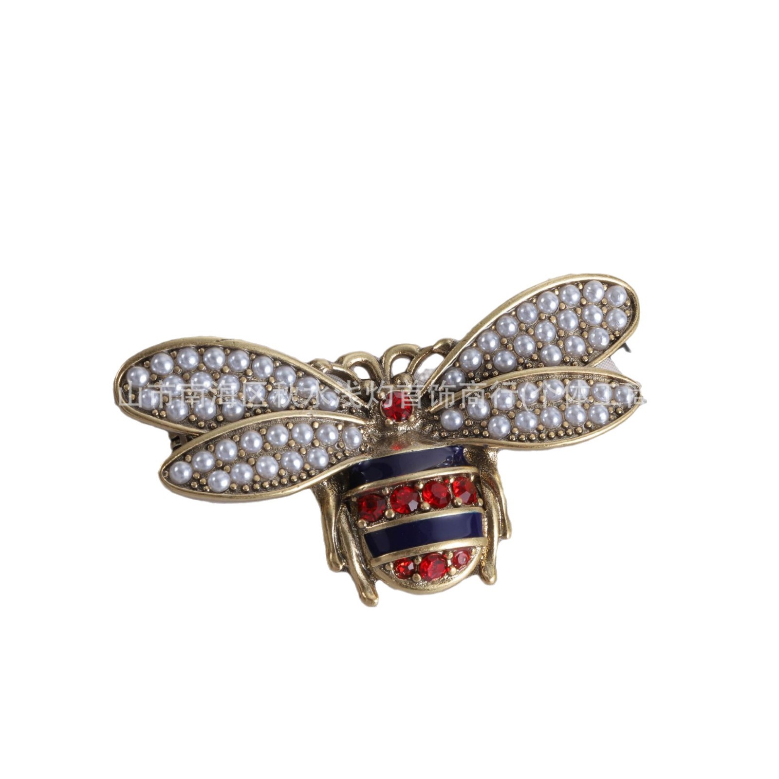 고대 새로운 더블 G 편지 벌 진주 다이아몬드 브로치 여성 클래식 레트로 가슴 패션 하이 엔드 핀