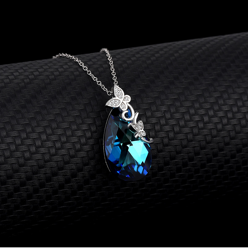 Fashion Butterfly Austrian Crystal Sterling Silver Water Drop Pendant Necklace display picture 1