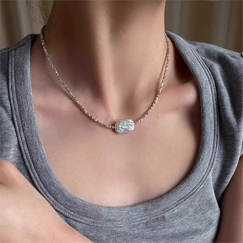 Модное ожерелье из жемчуга, серебряная цепь для ключницы, корейский стиль