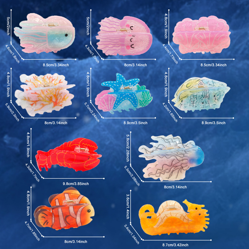 戈蕾思饰品缤纷海洋生物高级感抓夹水母海星后脑勺发夹鲨鱼夹发饰|undefined