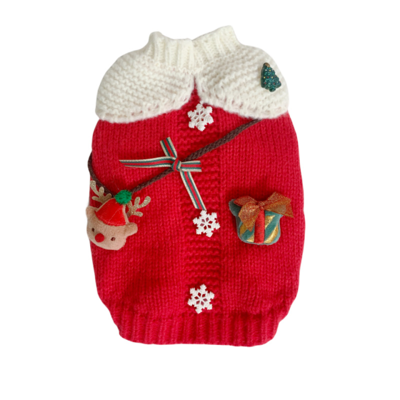 Lindo tejido PET suéter Navidad crossbody bolsa cachorro gatito oso azul blanco otoño y el invierno cálido peluche bomei ropa