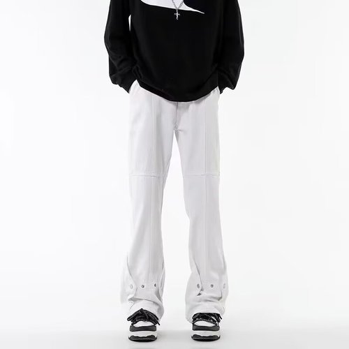 American-style pleated black jeans, Instagram trendy, micro-bell-bottom casual, niche, hip-hop pants for men