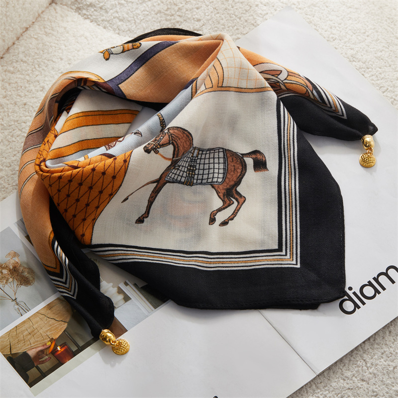 2025 Autumn and Winter New Warm Square Scarf Magnetic Buckle Triangle Silk Scarf Cotton Scarf Women's Western Style Scarf Elegant All-match