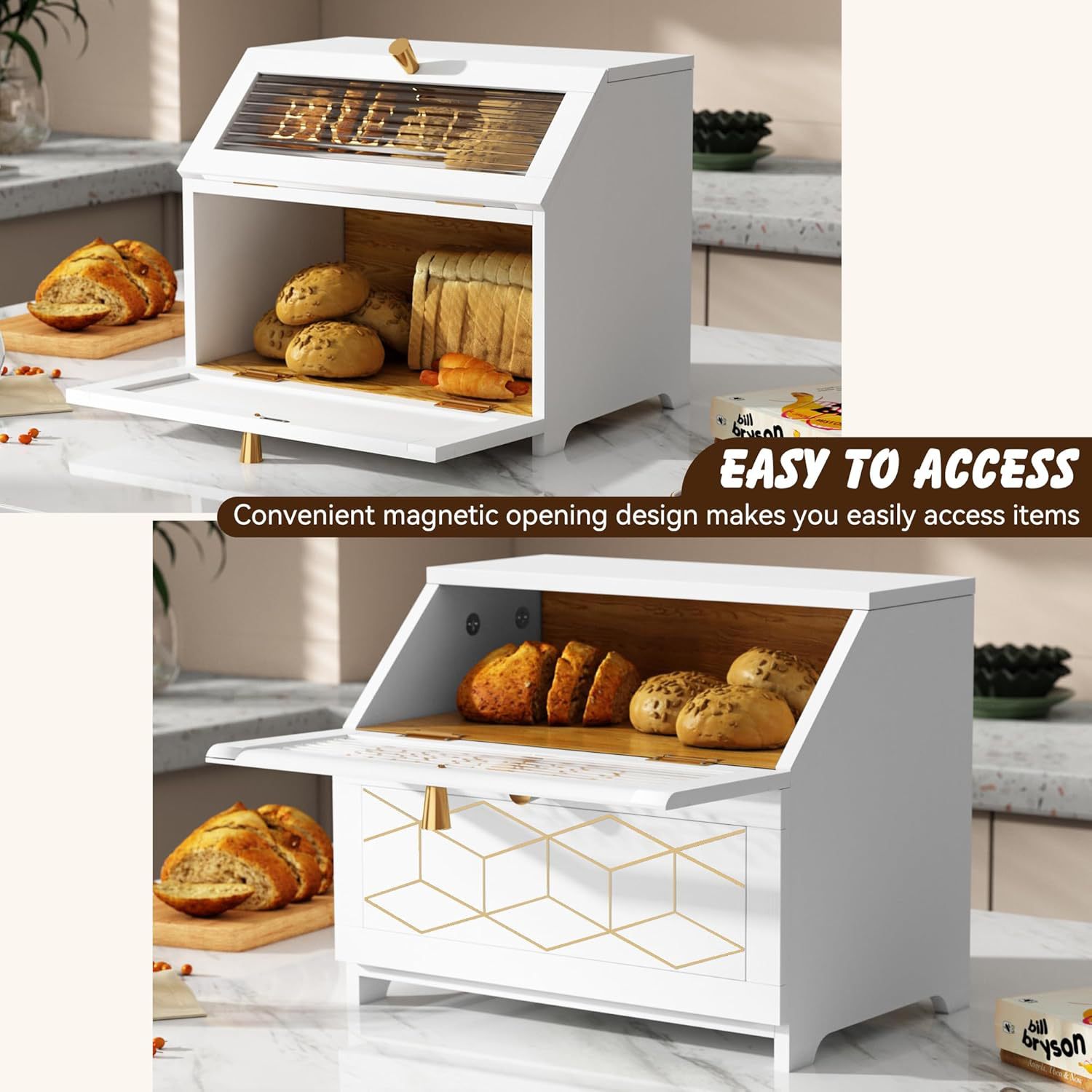 Cross-Border Wooden Household Bread and Fruit Storage Box Kitchen Baked Food Display Cabinet Solid Wood Multi-Purpose Storage Box