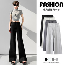 黑色运动喇叭裤女夏季2025新款高腰显瘦微喇裤小个子美式休闲卫裤