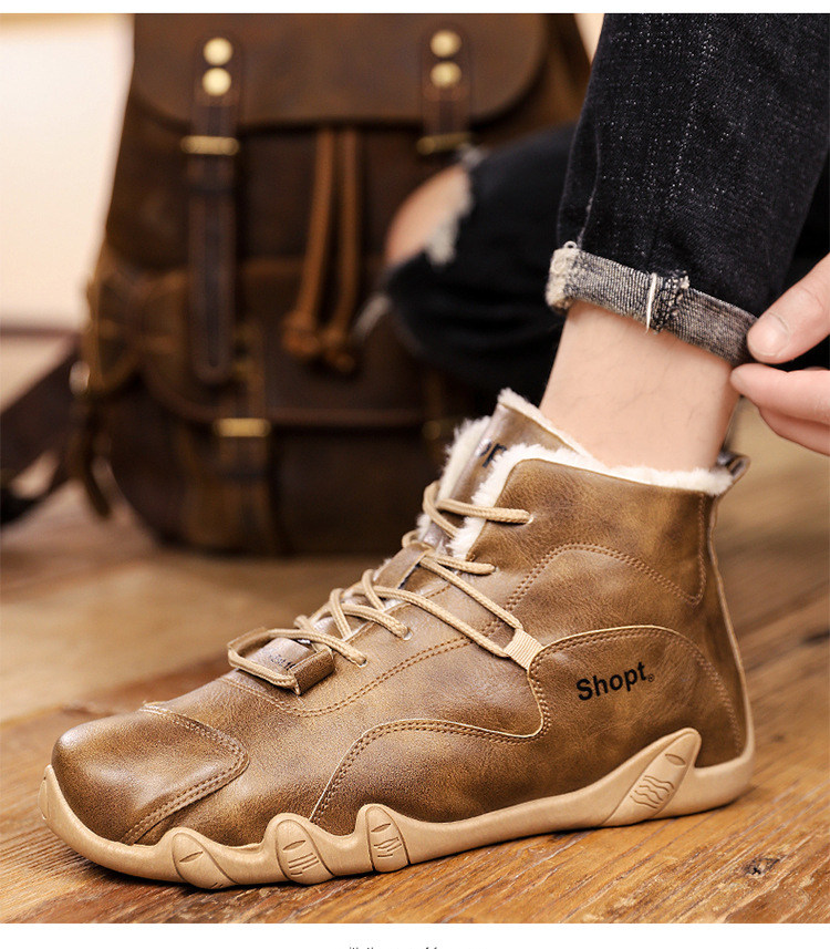 Uomo con pile invernale e scarpe alte, stivali caldi alla moda per giovani celebrità di Internet, versione coreana, Instagram_voghion.com