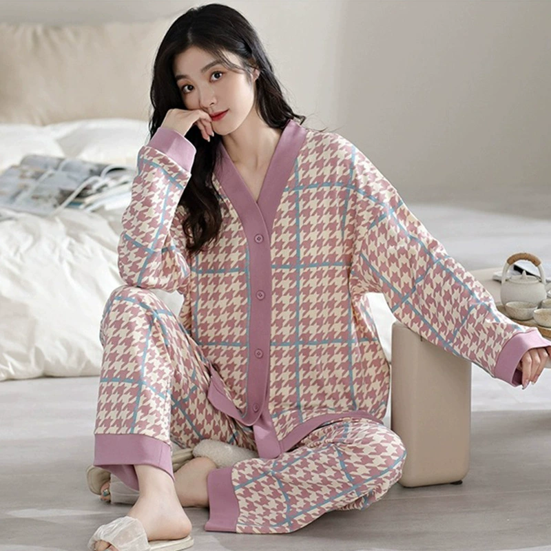 Новая имитация хлопчатобумажной пижамы женский весенний и осенний кардиган с длинными рукавами
