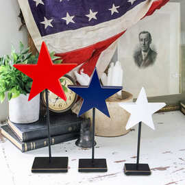 跨境电商新款美国独立日装饰木块五角星派对装饰爱国分层托盘装饰