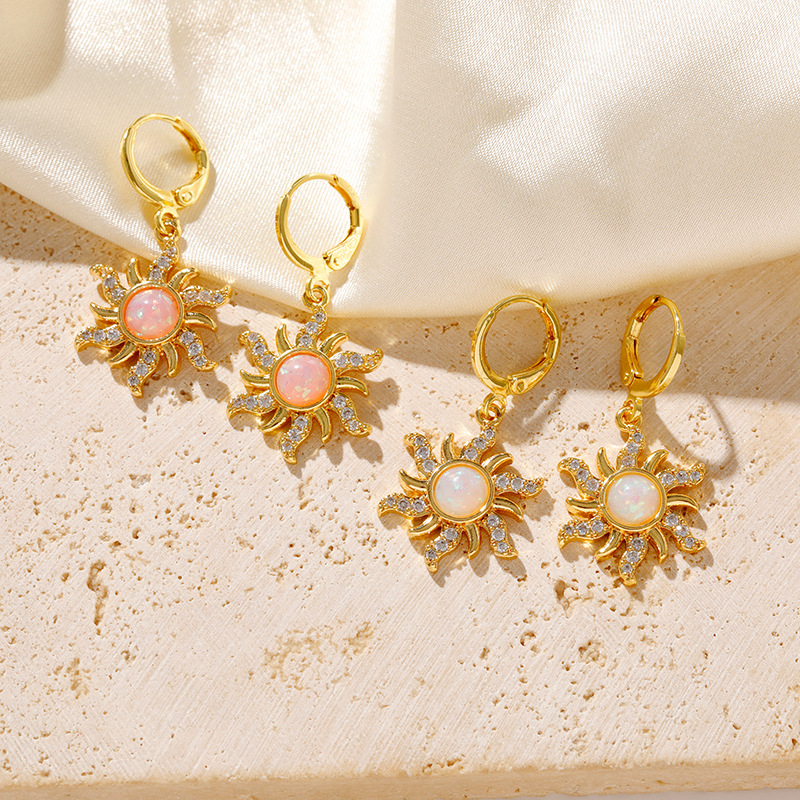 8g Weight 304 Stainless Steel Ear Needle Material October Birthstone Opal Inlay Material 1 Pair Vintage Style Classic Style Flower Plating 304 Stainless Steel Opal Drop Earrings
