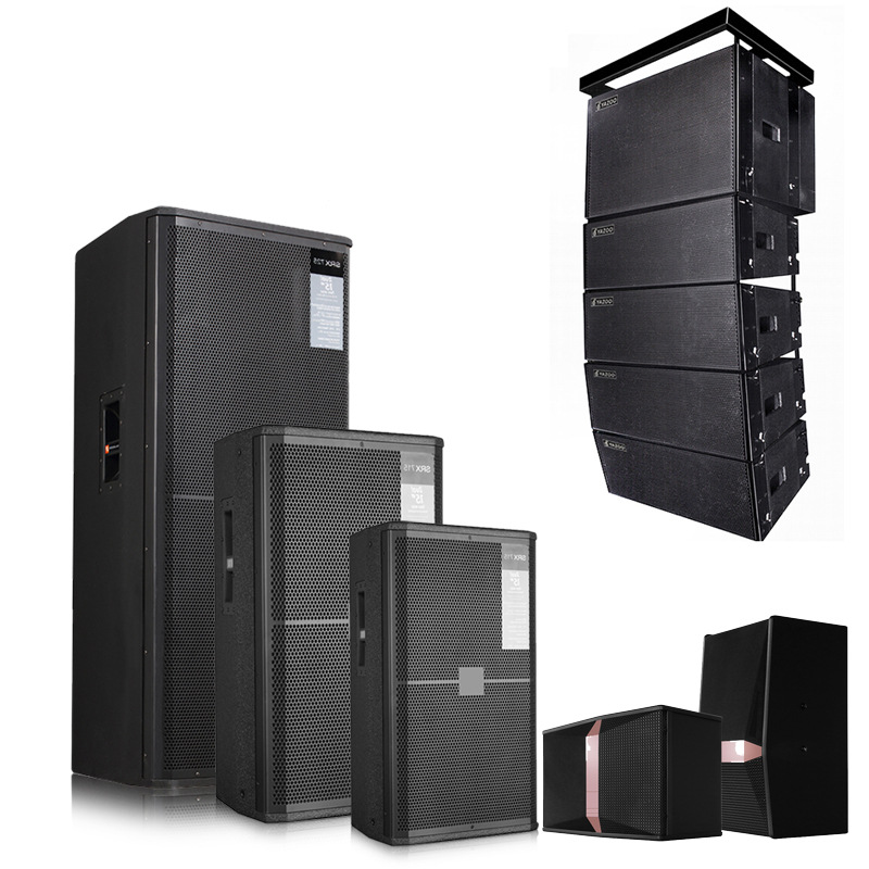 Equipo de rendimiento al aire libre de audio profesional personalizado al por mayor Paquete de tarjeta personalizado Altavoz Amplificador de potencia de escenario Juego de subwoofer