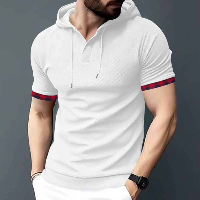 Men's hoodie men's casual short sleeved t-shirt top color matching sleeves_vogarts.com