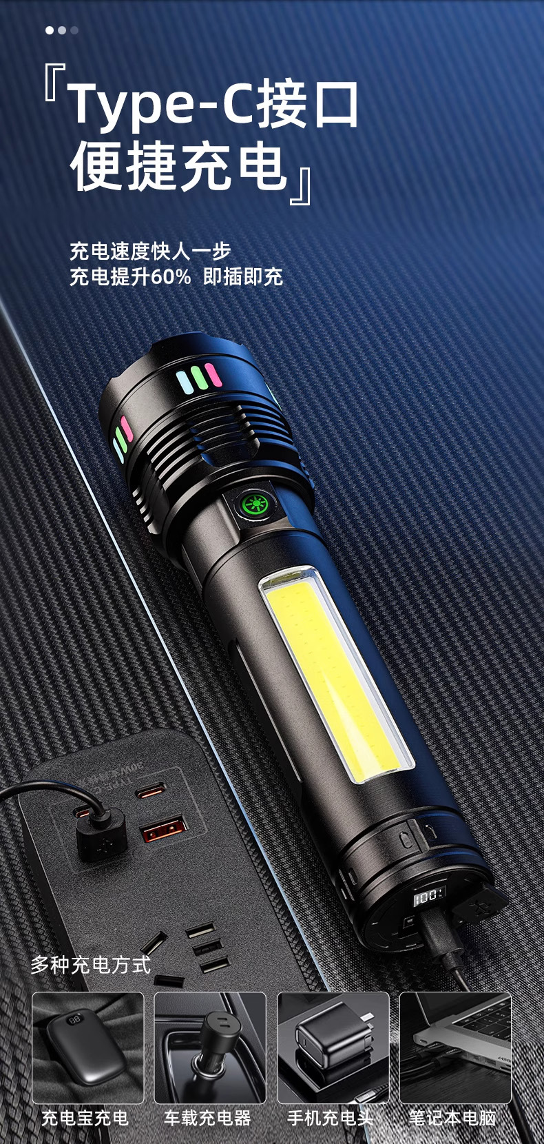 Cross-Border Electric Display Strong Light Flashlight White Laser Flashlight Outdoor Emergency Long Battery Life Light-Transmitting Zoom Long Shot