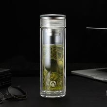 富光茶马仕双层玻璃杯高端便携透明茶杯男商务加厚滤网泡茶水杯子