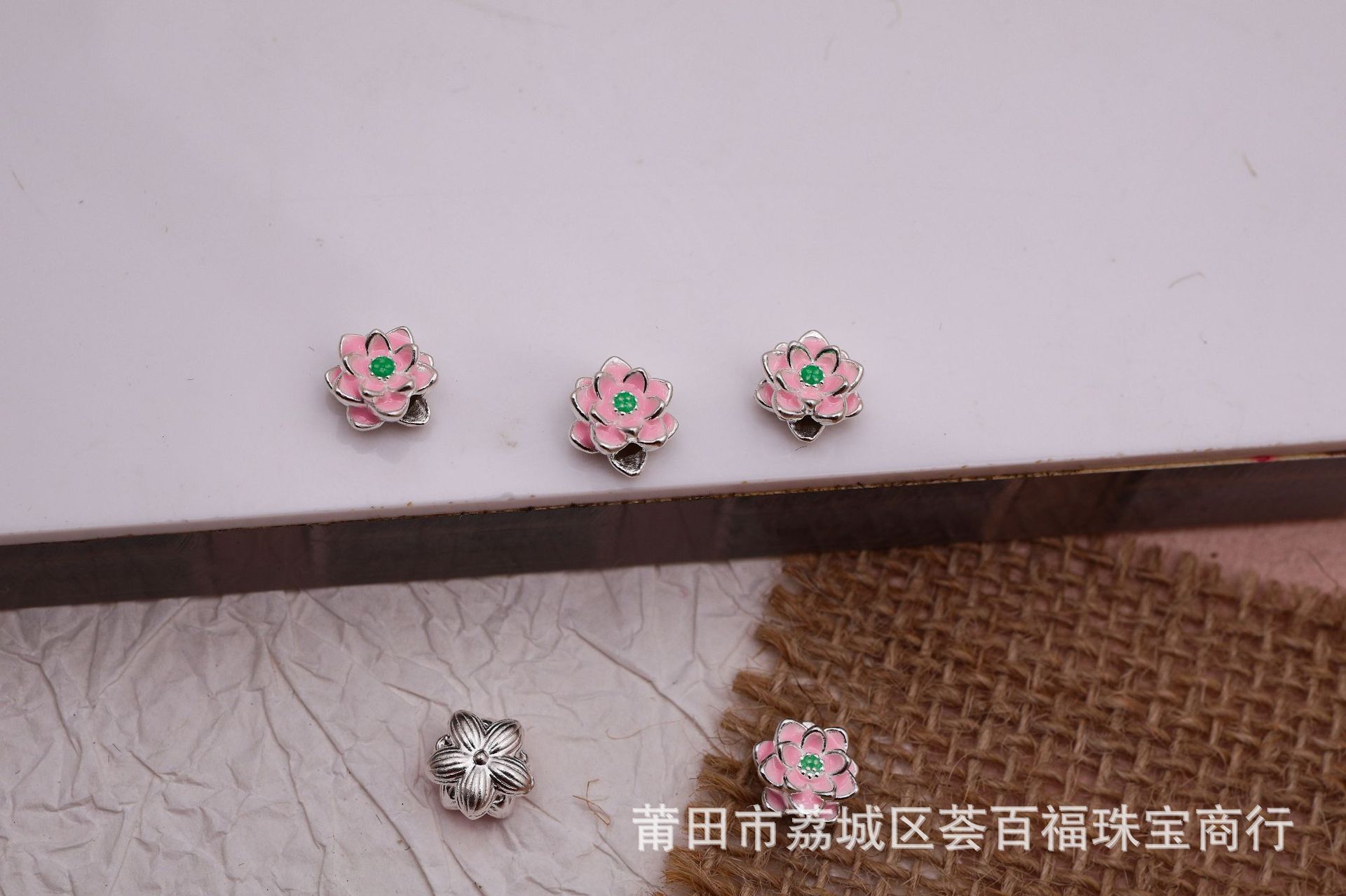 Colorful Lacquerware Pure Silver 999 Lotus Cross-Hole Bracelet Accessories DIY Handmade Materials Bracelet 3D Hard Silver Spacer Beads