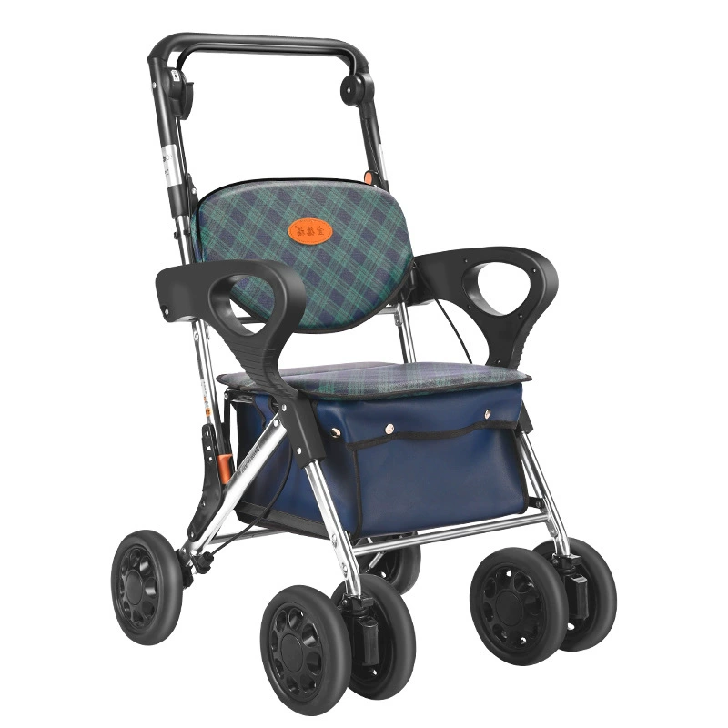 Grocery shopping cart, metal folding walker with seat, aluminum alloy