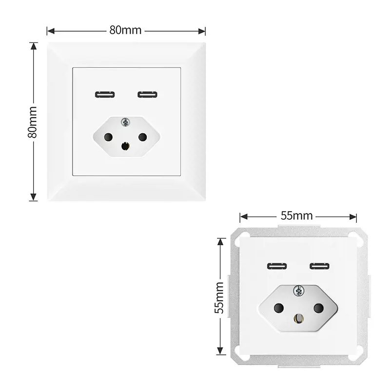 瑞士USB墙壁插座TypeUSB口专用TUV认证二三插PD快充